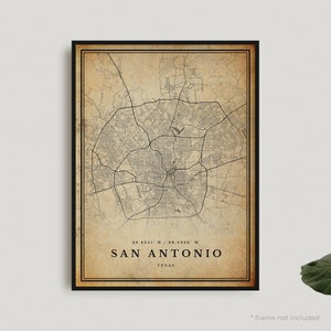 San Antonio Vintage Map Print, San Antonio Retro Map Poster, Antique Style Map, Texas, Office Wall Art, Housewarming Birthday Gift | VU07