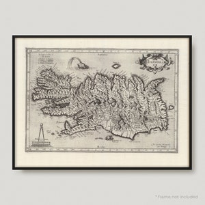 1607 Carte de l'Islande, ancienne carte de l'Islande, ancienne carte de l'Islande, carte de l'Islande vintage | MP110