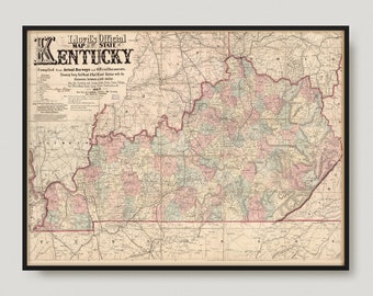 Rail Road Map Of Kentucky, Historical Map of Kentucky, Antique map of Kentucky, Old Map of Kentucky, Vintage Kentucky Map | MP290
