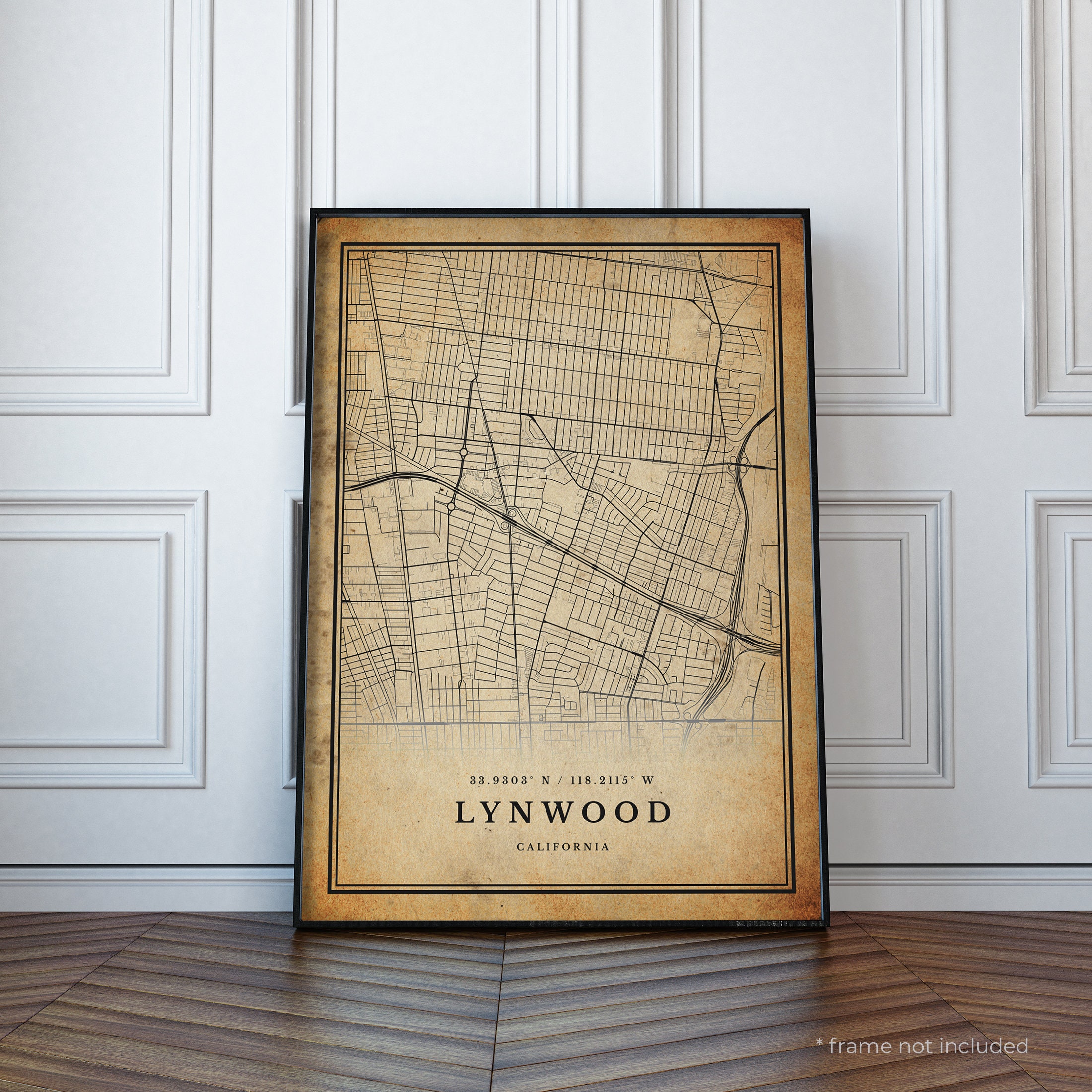 Lynwood Vintage Map Print Lynwood Retro Map Poster Antique Etsy