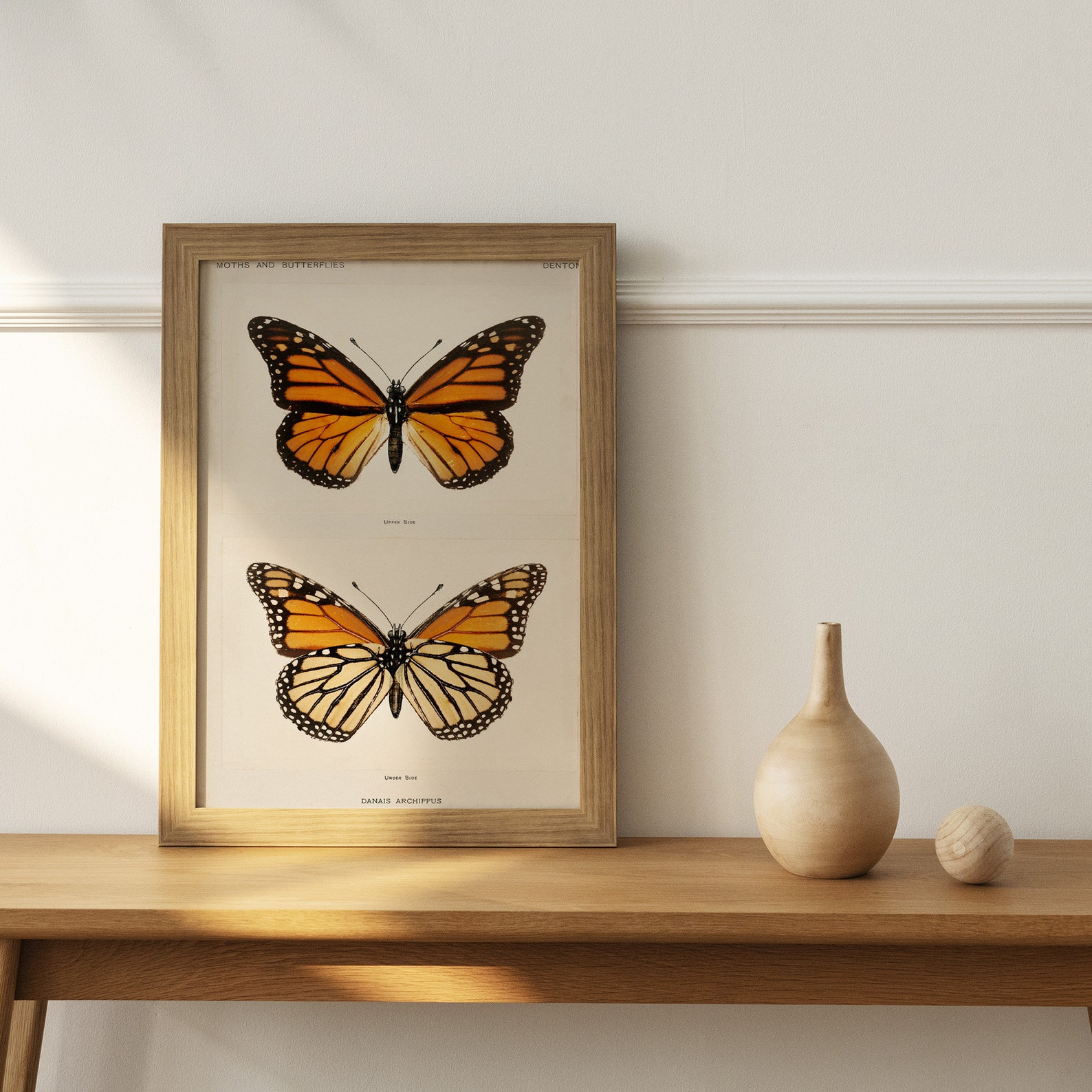 Monarch Butterfly Vintage Poster, Two Golden Butterflies Retro Print ...