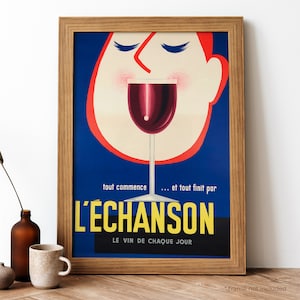 Poster vintage L'echanson, stampa retrò sul vino francese, arte culinaria e delle bevande, carta di qualità museale