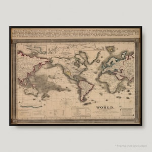 1850 Die Welt, Auf Mercator-Projektion, 19 Jahrhundert Antike Weltkarte, Alte Weltkarte, seltene Vintage Weltkarte | MP476