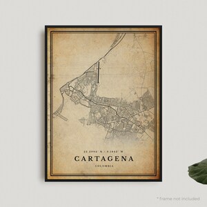 Impresión de mapa antiguo de Cartagena, póster de mapa retro de Cartagena, mapa de estilo antiguo, Colombia, arte de pared de oficina, regalo de cumpleaños de inauguración de la casa / VW365