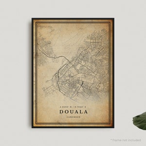 Impresión de mapa antiguo de Douala, póster de mapa retro de Douala, mapa de estilo antiguo, Camerún, arte de pared de oficina, regalo de cumpleaños de inauguración de la casa / VW205