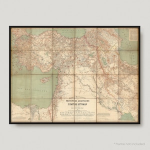 Mapa azjatyckich prowincji Imperium Osmańskiego z 1917 r., antyczna mapa Imperium Osmańskiego, stara mapa, zabytkowa mapa Imperium Osmańskiego | MP125