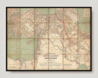 1917 Karte der asiatischen Provinzen des Osmanischen Reiches, antike Karte des Osmanischen Reiches, alte Karte, Vintage Karte des Osmanischen Reiches | MP125