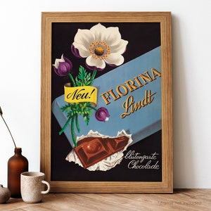 Lindt Sprüngli Chocolate Vintage Poster, Swiss Food Retro Print, Swiss Food Antique Print, Food & Drink Vintage Poster | FD39
