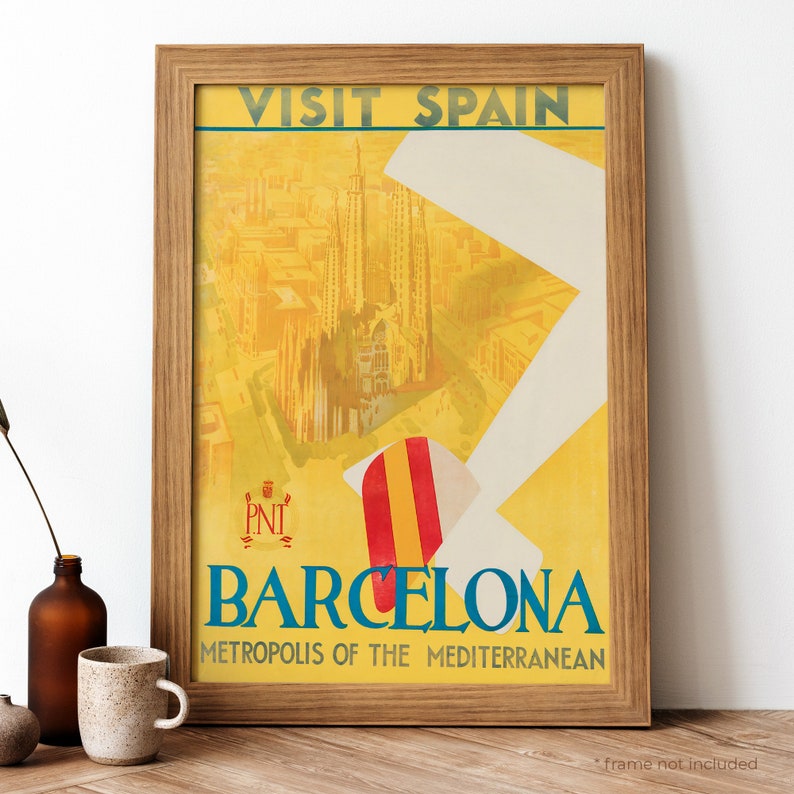 Barcelona Vintage Poster, Barcelona Retro Print, Vintage Spanish Travel Poster | TR342 image 1