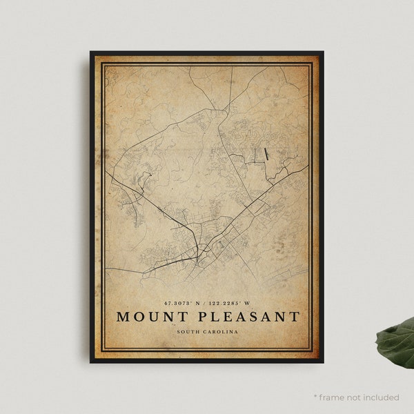 Mount Pleasant Vintage Map Print, Mount Pleasant Retro Map Poster, Antique Style Map, South Carolina, Housewarming Birthday Gift | VU446