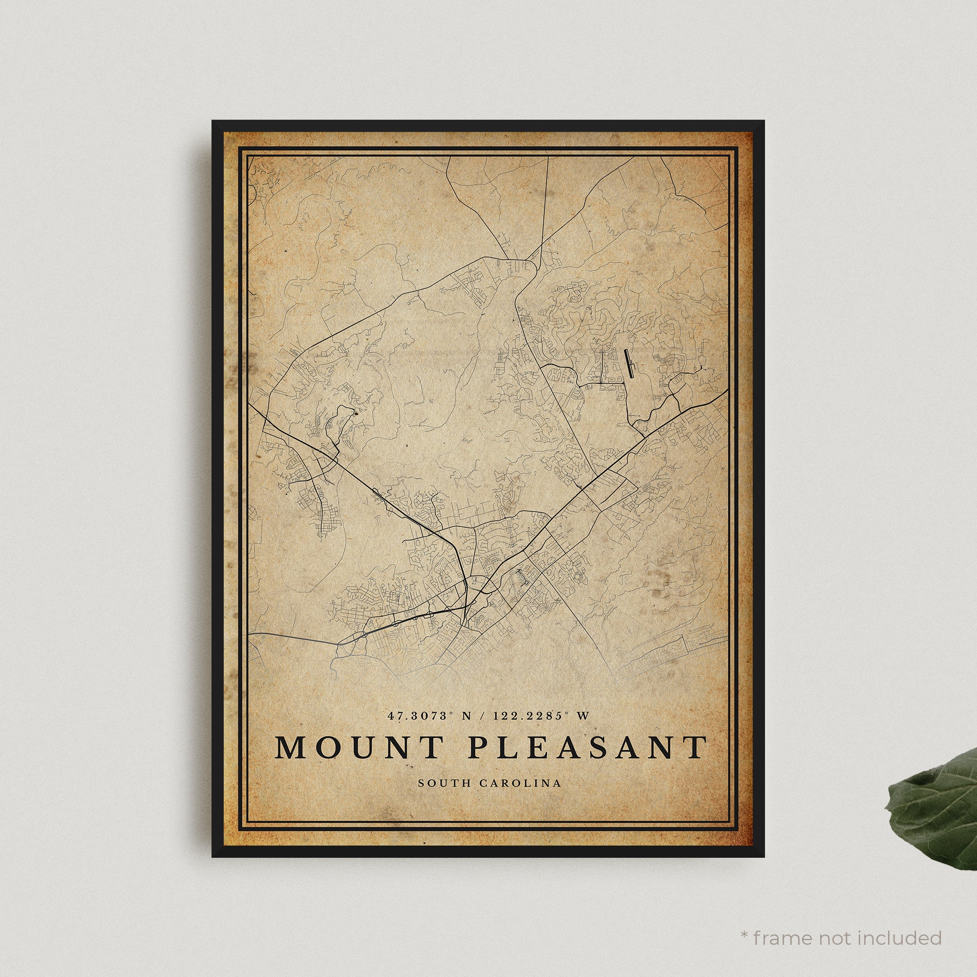 Stampa mappa vintage di Mount Pleasant, poster mappa retrò di Mount Pleasant, mappa in stile antico, Carolina del Sud, regalo di compleanno per inaugurazione della casa / VU446