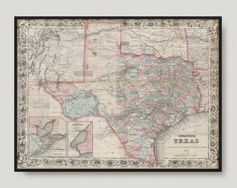 1870 Pocket Map Of Texas, Historical Map of Texas, Antique map of Texas, Old Map of Texas, Vintage Texas Map | MP316