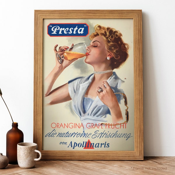 Presta Orangina Grape-Frucht Vintage Poster, German Beverage Retro Print, German Beverage Antique Print, Food & Drink Vintage Poster | FD98