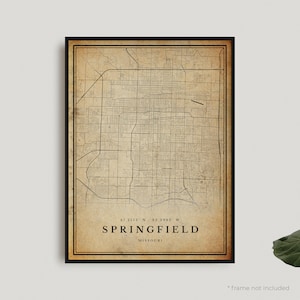 Impression de carte vintage de Springfield, affiche de carte rétro de Springfield, carte de Style ancien, Missouri, mur de bureau, cadeau d'anniversaire de pendaison de crémaillère | VU148