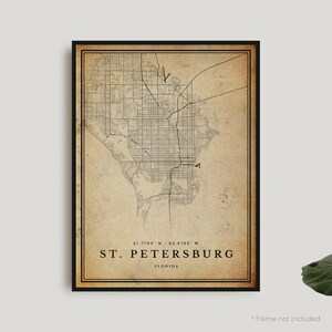 Vintage kaartafdruk van St. Petersburg, retro kaartposter van St. Petersburg, kaart in antieke stijl, Florida, kantoor, housewarming verjaardagscadeau | VU78