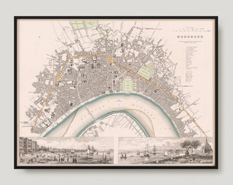 1832 Map Of Bordeaux, Antique Map of Bordeaux, Old Historical Map of Bordeaux, Bordeaux City Map | MP389