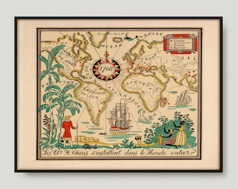 1931 Settle All Over The World, 19th Century Antique Map of the World, Old Map of the World, Rare Vintage Map of the World | MP440