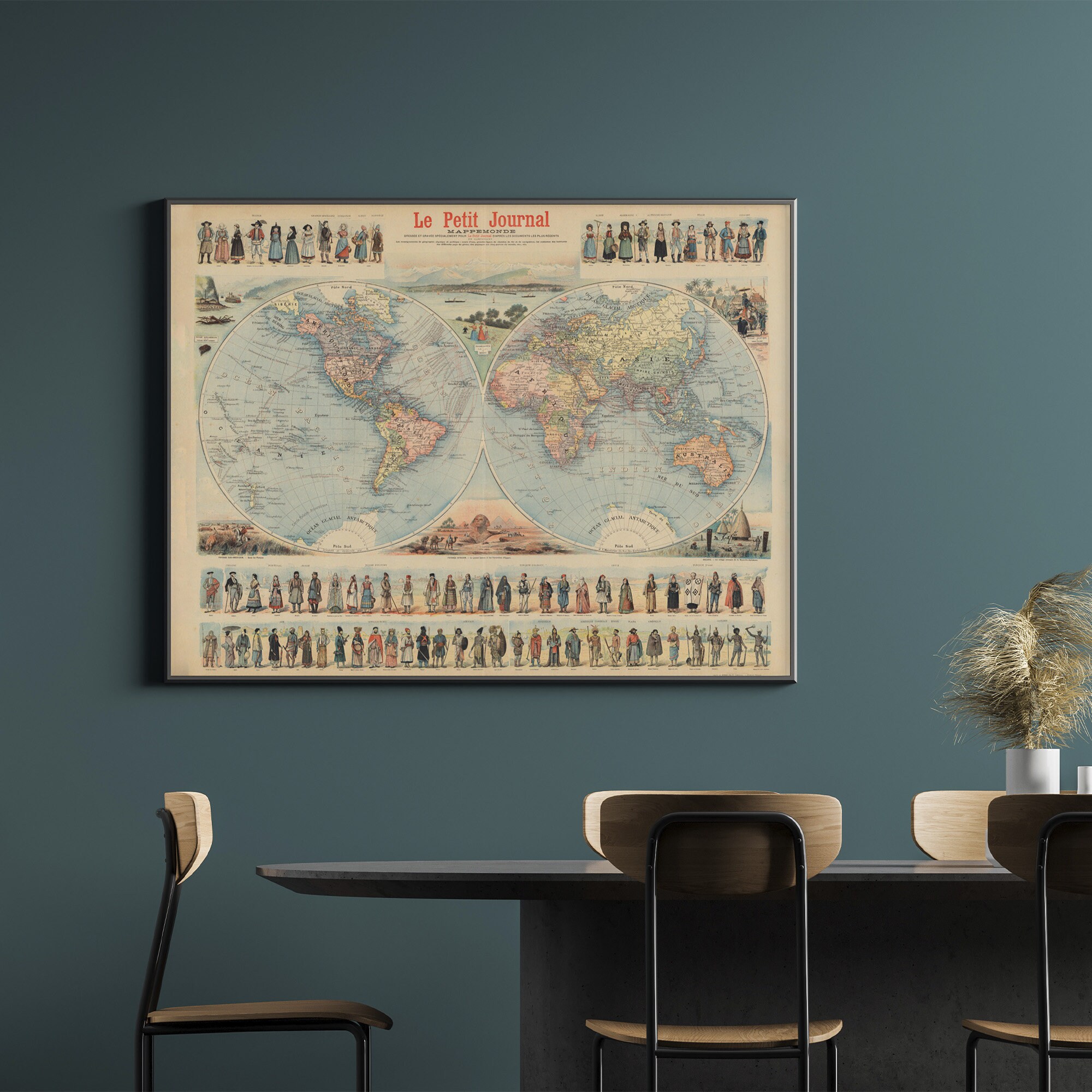 MONDE ENTIER 1835年世界地図 豪華額装 18世紀初頭の世界地図