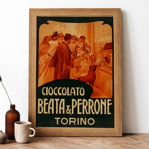 Choccolato Beata Perrone vintage poster, Italiaans eten retro print, eten en drinken vintage poster | FD03
