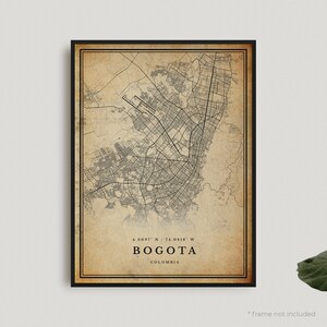 Impression de carte vintage de Bogota, affiche de carte rétro de Bogota, carte de style ancien, Colombie, oeuvre d'art murale de bureau, cadeau d'anniversaire de pendaison de crémaillère | VW129