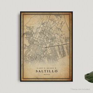 Impresión de mapa antiguo de Saltillo, póster de mapa retro de Saltillo, mapa de estilo antiguo, México, arte de pared de oficina, regalo de cumpleaños de inauguración de la casa / VW435