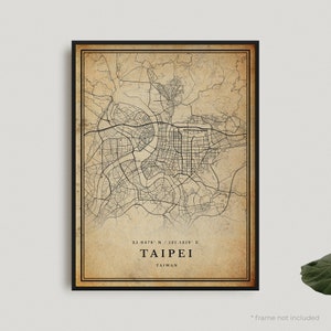 Impresión de mapa antiguo de Taipei, póster de mapa retro de Taipei, mapa de estilo antiguo, Taiwán, arte de pared de oficina, regalo de cumpleaños de inauguración de la casa / VW135
