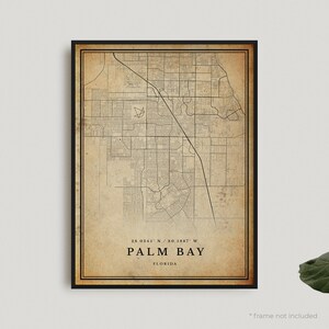 Vintage kaartafdruk Palm Bay, retro kaartposter Palm Bay, kaart antieke stijl, Florida, kunst aan de muur kantoor, housewarming verjaardagscadeau | VU270