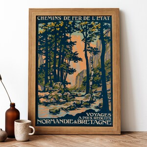 Poster vintage de Normandie Bretagne, impressão retro de Normandie Bretagne, poster de viagens britânico francês vintage | TR347