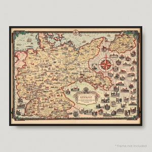 1935 Bildliche Deutschlandkarte, Antike Landkarte Deutschland, Alte Landkarte Deutschland, Vintage Deutschlandkarte | MP76
