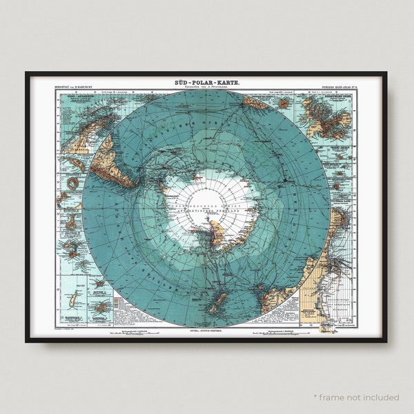 1912 Antártida, Mapa antiguo de la Antártida, Mapa antiguo de la Antártida, Mapa de la Antártida vintage / MP81