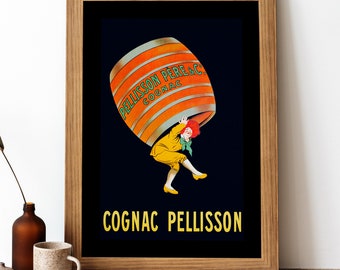 Cognac Pellisson Vintage Poster, French Beverage Retro Print, French Beverage Antique Print, Food & Drink Vintage Poster | FD06