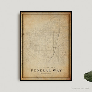 Bund Way Vintage Karte Print, Bund Way Retro Karte Poster, Karte im antiken Stil, Washington, Bürowand, Einweihungsparty Geburtstagsgeschenk | VU324