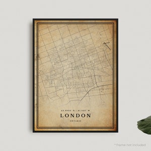 Impresión de mapa vintage de Londres, póster de mapa retro de Londres, mapa de estilo antiguo, Ontario, arte de pared de oficina, regalo de cumpleaños de inauguración de la casa / VW11