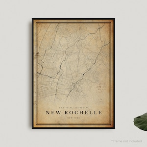 Rochelle Vintage Karte Print, Rochelle Retro Karte Poster, Karte im antiken Stil, New York, Bürowand, Einweihungsparty Geburtstagsgeschenk | VU407