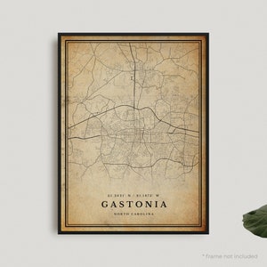 Impression de carte vintage Gastonia, affiche de carte rétro Gastonia, carte de Style ancien, Caroline du Nord, mur de bureau, cadeau d'anniversaire de pendaison de crémaillère | VU457