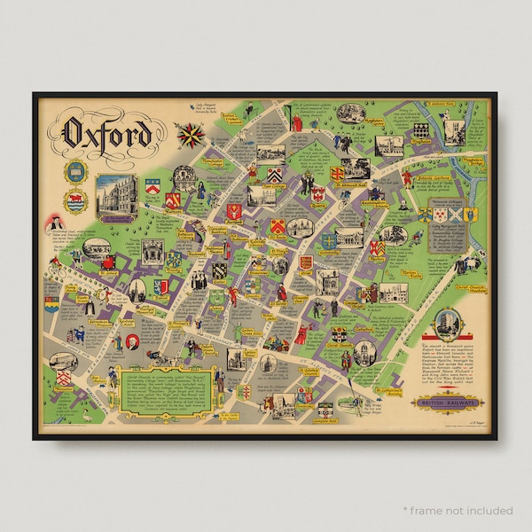 1949 Oxford. British Railways, Antique Map of Oxford, Old Historical Map of Oxford, Oxford City Map | MP366