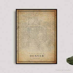 Impression de carte vintage Denver, affiche de carte rétro Denver, carte de Style ancien, Colorado, art mural bureau, cadeau d'anniversaire de pendaison de crémaillère | VU22
