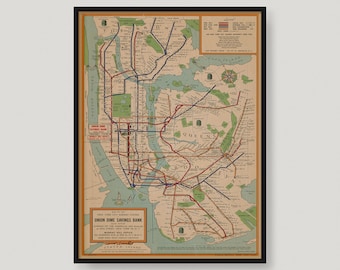 Map Of The New York City Subway System, Antique Map of New York, Old Historical Map of New York, New York City Map | MP262