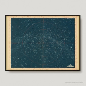 Carte céleste de 1870 du ciel nordique, carte antique du ciel nordique, carte ancienne du ciel nordique, carte céleste et d'astronomie rare | MP18