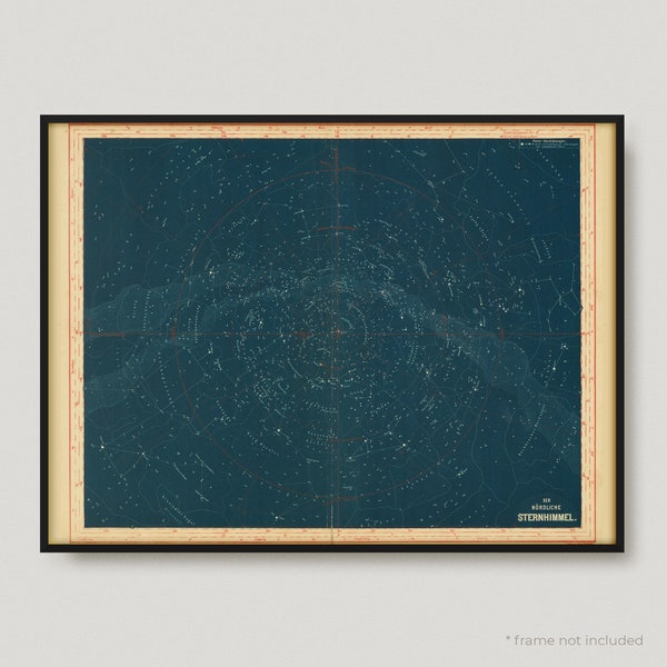 Mappa celeste del cielo settentrionale del 1870, mappa antica del cielo settentrionale, mappa vecchia del cielo settentrionale, mappa celeste rara e astonomica / MP18