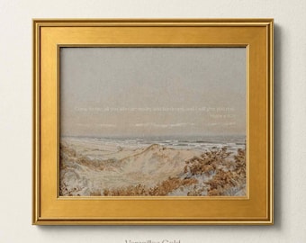 Christian Coastal Wall Art, Matthew 11:28 Scripture Print, Peaceful Beach Landscape