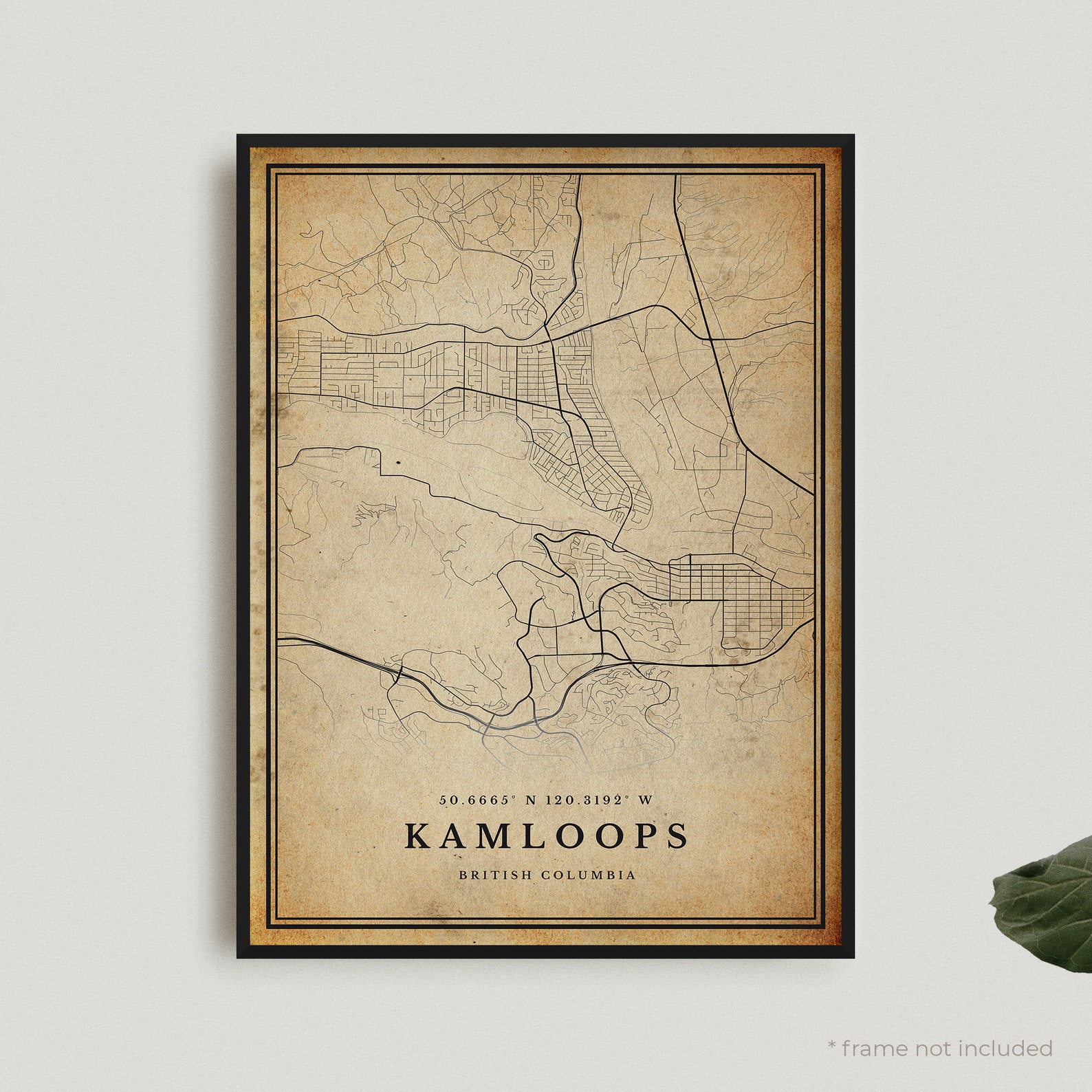 Kamloops Vintage Map Print Kamloops Retro Map Poster Antique Etsy