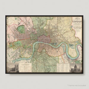Mapa Londynu z 1835 r., Antyczna mapa Londynu, Stara historyczna mapa Londynu, Mapa miasta Londyn | MP368