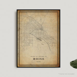 Impression de carte vintage de Boise, affiche de carte rétro de Boise, carte de Style ancien, Idaho, art mural de bureau, cadeau d'anniversaire de pendaison de crémaillère | VU98