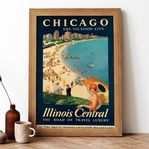 Poster vintage di Chicago, stampa retrò di Chicago, poster di viaggio americano vintage / TR42