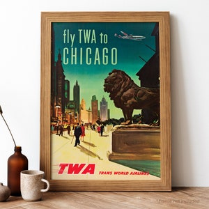Poster vintage di Chicago, stampa retrò di Chicago, poster di viaggio americano vintage / TR269