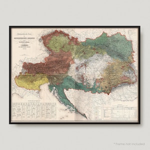 1855 ethnographische Karte der Österreichischen Krone, Antike Karte der Österreichischen Krone, Alte Karte der Österreichischen Krone, Vintage Karte | MP98