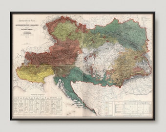 1855 Ethnographic Map Of Austrian Monarchy, Antique map of Austrian Monarchy, Old Map of Austrian Monarchy, Vintage Map | MP98