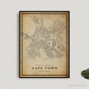 Impresión de mapa antiguo de Ciudad del Cabo, póster de mapa retro de Ciudad del Cabo, mapa de estilo antiguo, Sudáfrica, pared de oficina, regalo de cumpleaños de inauguración de la casa / VW286