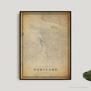 Impression de carte vintage de Portland, affiche de carte rétro de Portland, carte de Style ancien, Oregon, art mural de bureau, cadeau d'anniversaire de pendaison de crémaillère | VU29